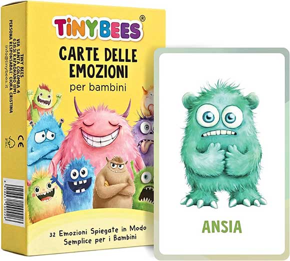 Carte illustrate delle emozioni per bambini con mostriciattoli