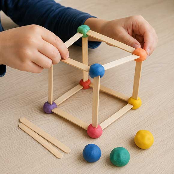 Costruzione con bastoncini di legno e pasta modellabile