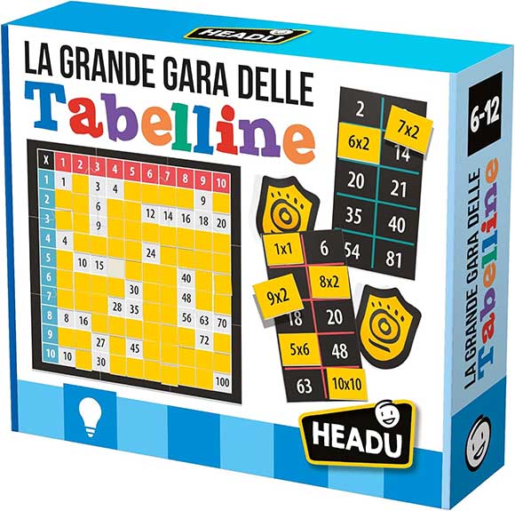 Gioco da tavolo per imparare le tabelline con cartelle e tessere