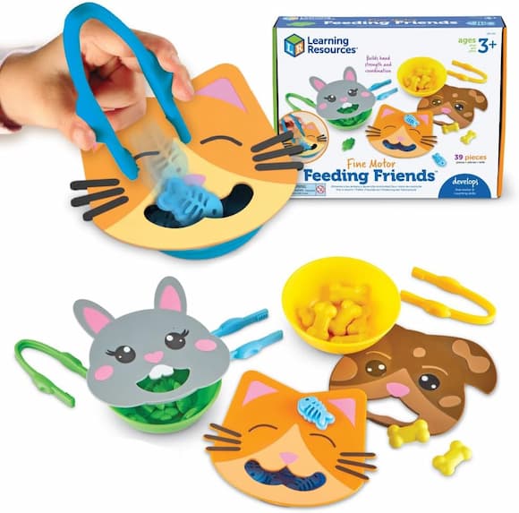 Gioco con pinzette per dare da mangiare a gatto, cane e coniglio