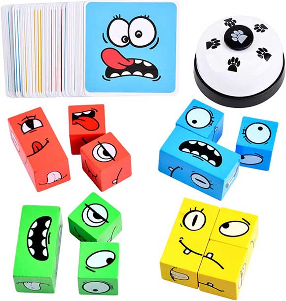 Puzzle con cubi colorati per ricostruire le espressioni del viso