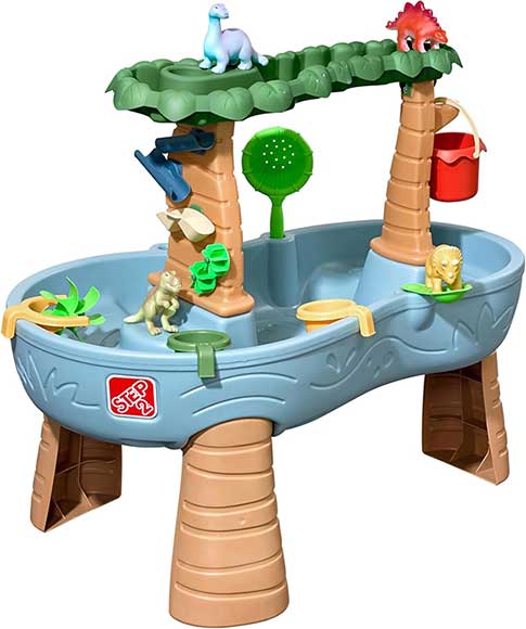 Tavolo d’acqua per bambini con dinosauri, ruote e percorsi a cascata