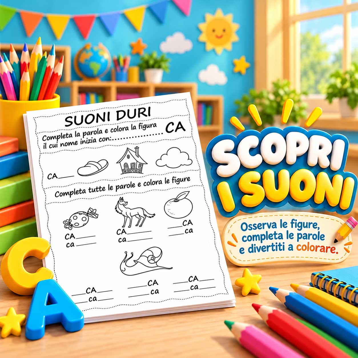Scheda sui suoni duri con esercizi di sillabe e parole da completare
